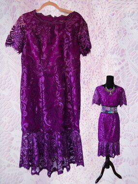 Metisu Purple Lace Midi-Length Dress Fairycore Romantic Feminine Medium